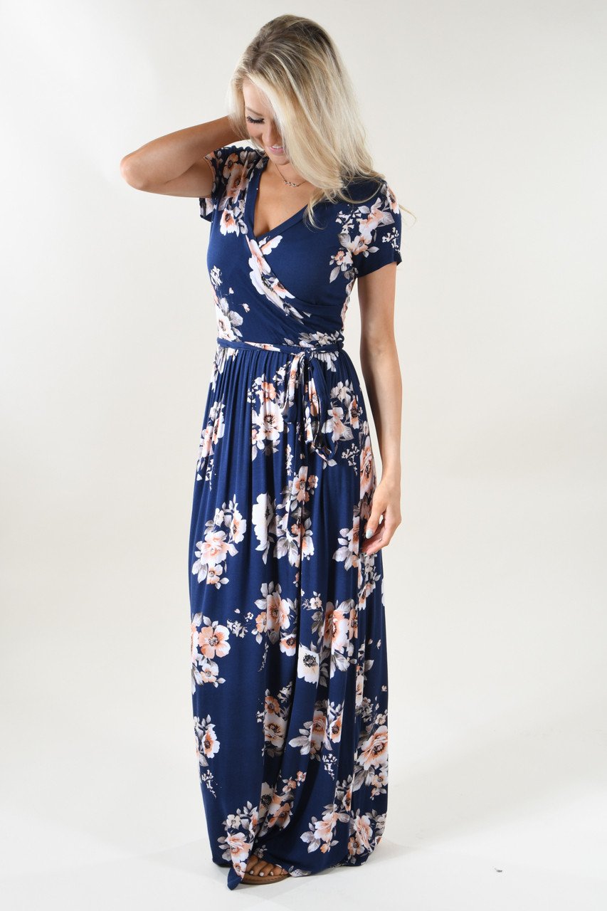 Navy ☀ Coral Floral Maxi Dress – The ...